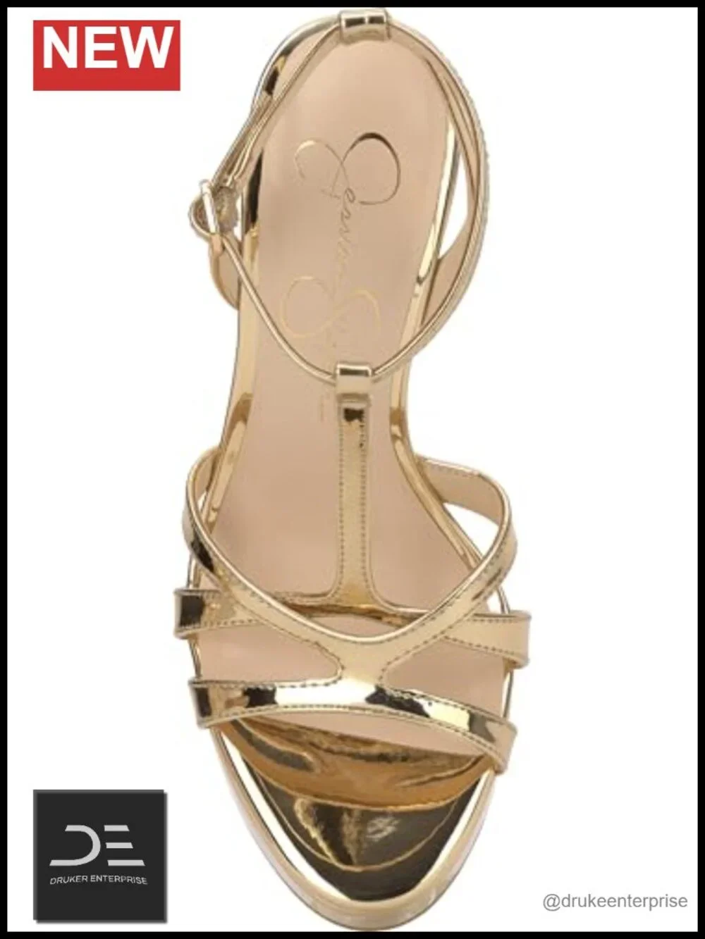 T-Strap Platform Sandal with Faux Patent Upper - 4.9